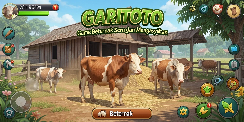 Screenshot antarmuka GARITOTO yang menampilkan aktivitas beternak di peternakan.
