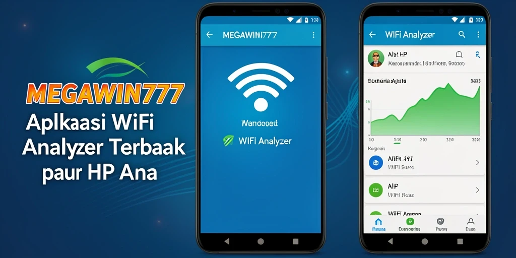 Antarmuka aplikasi MEGAWIN777 yang menunjukkan analisis jaringan WiFi.
