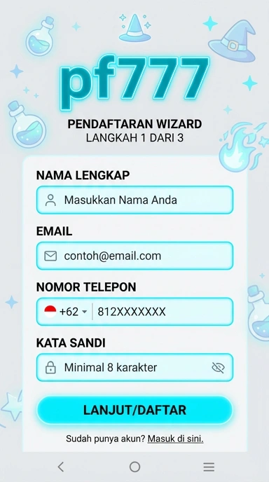 Tampilan halaman daftar pf777