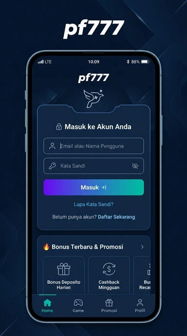 Tampilan halaman login pf777